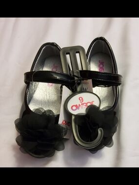 Josmo Infant Girls' Black Mary Jane Dress Shoes with Flower Accent SZ 6
